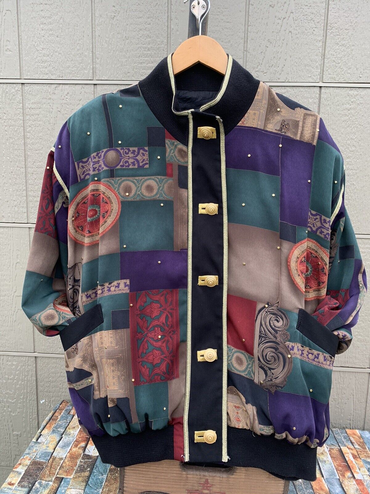 Vintage 80s Baroque Abstract Geometric Gold Vital Elements By Clifford New York Jacket (Copy)