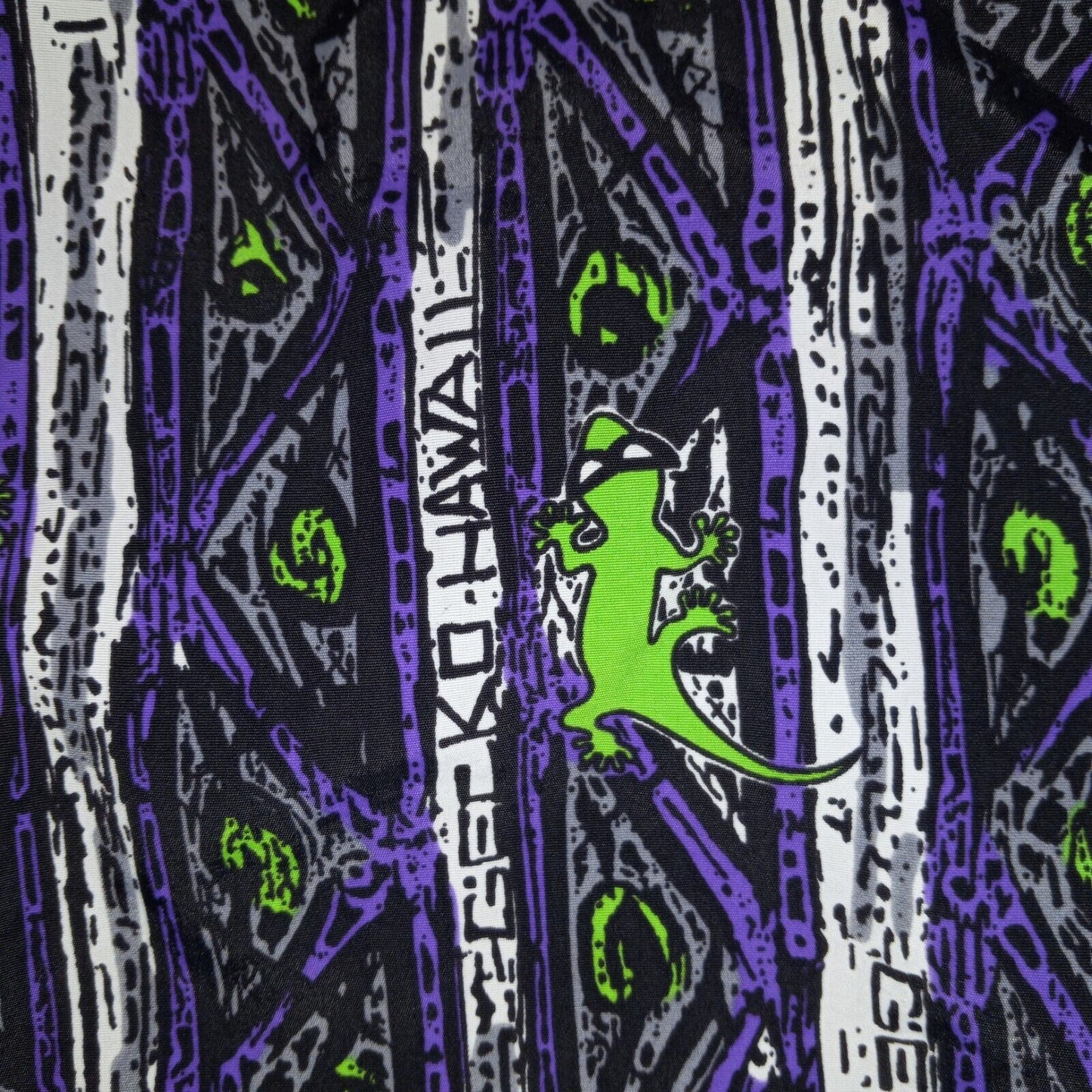 Gecko Hawaii Vintage 90s Retro Day-Glo Neon Fresh Prince Swim Shorts Purple Design Unisex Beach Tropical Swim Trunks