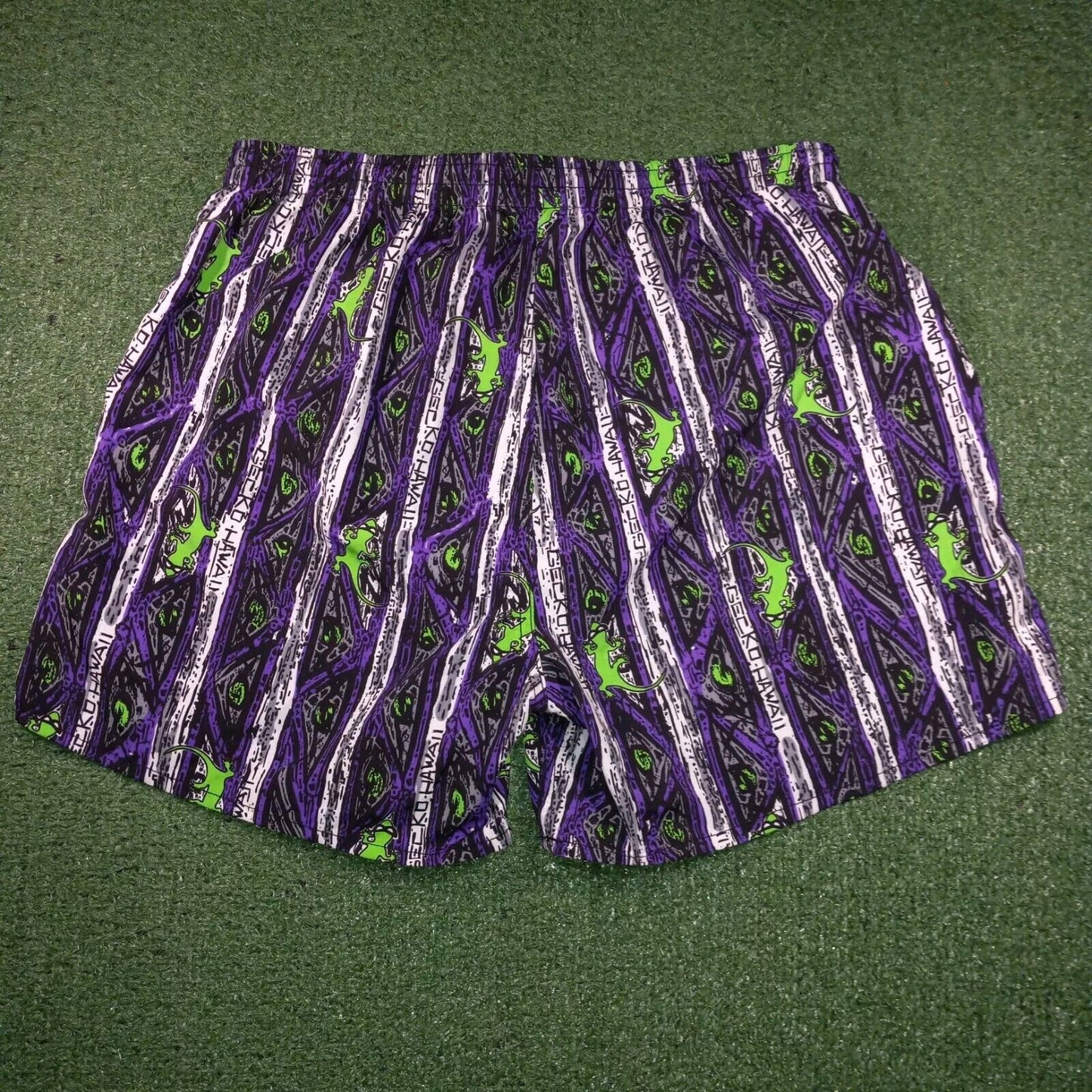 Gecko Hawaii Vintage 90s Retro Day-Glo Neon Fresh Prince Swim Shorts Purple Design Unisex Beach Tropical Swim Trunks