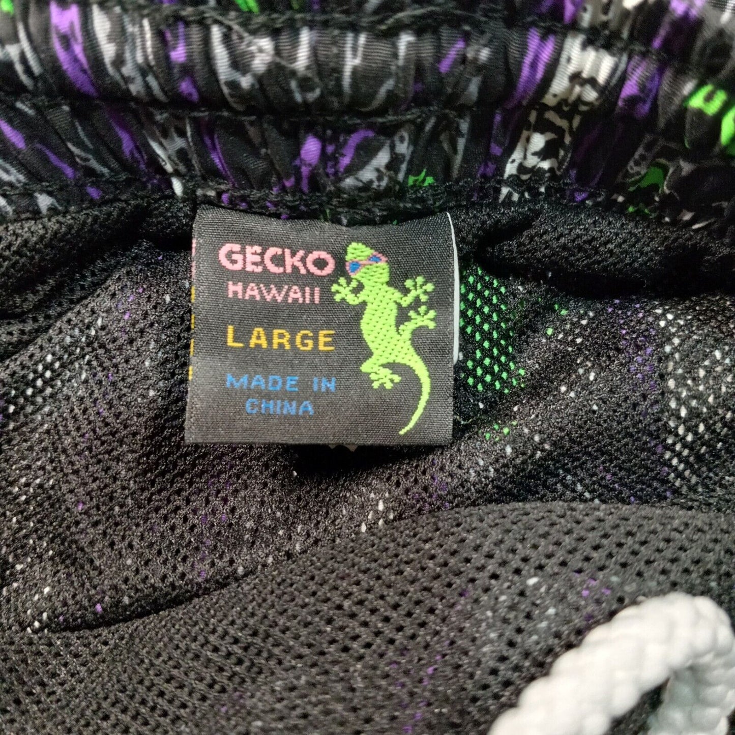 Gecko Hawaii Vintage 90s Retro Day-Glo Neon Fresh Prince Swim Shorts Purple Design Unisex Beach Tropical Swim Trunks