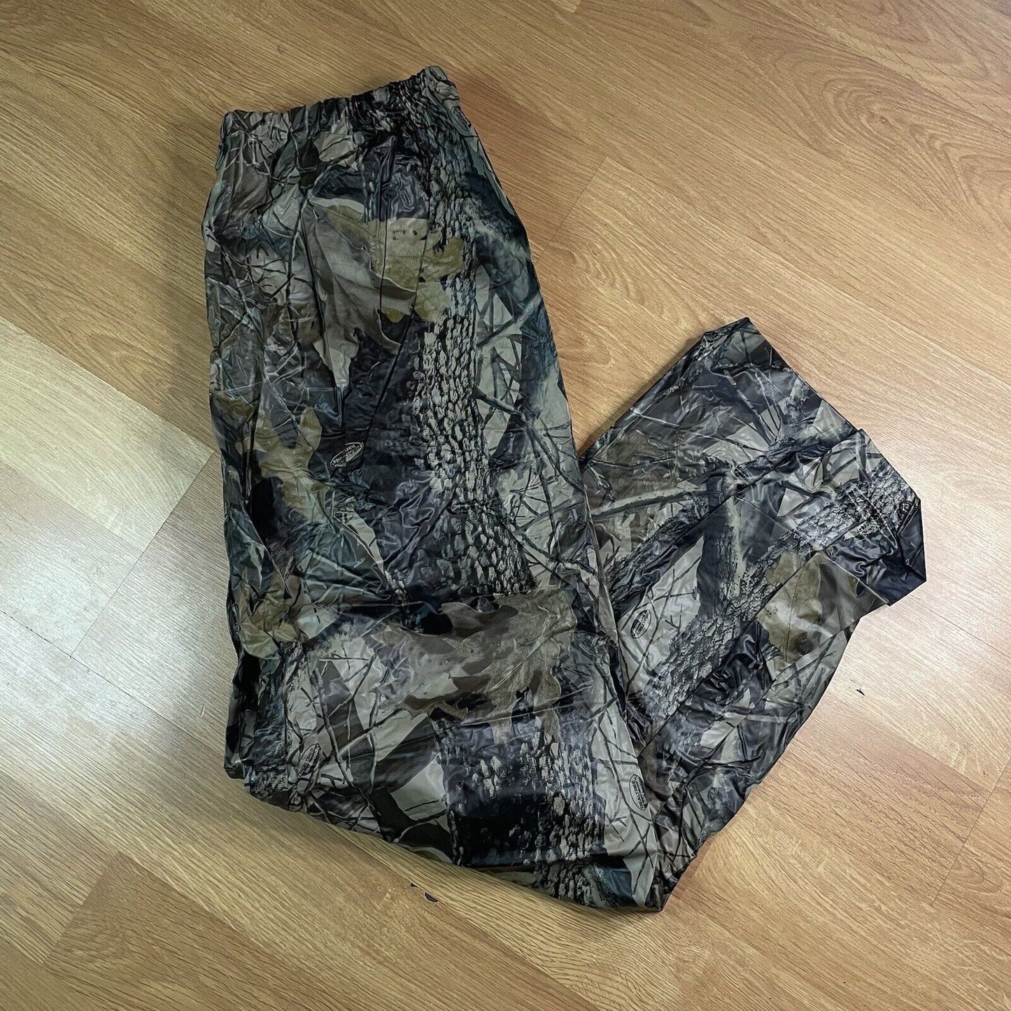 Vintage 90s Realtree Trebark Waterproof Outdoor Hunting Camo Pants PVC Camouflage Wide Cargo Open Country Camo Parachute Pants