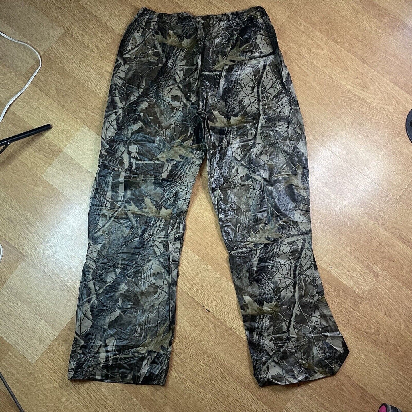 Vintage 90s Realtree Trebark Waterproof Outdoor Hunting Camo Pants PVC Camouflage Wide Cargo Open Country Camo Parachute Pants