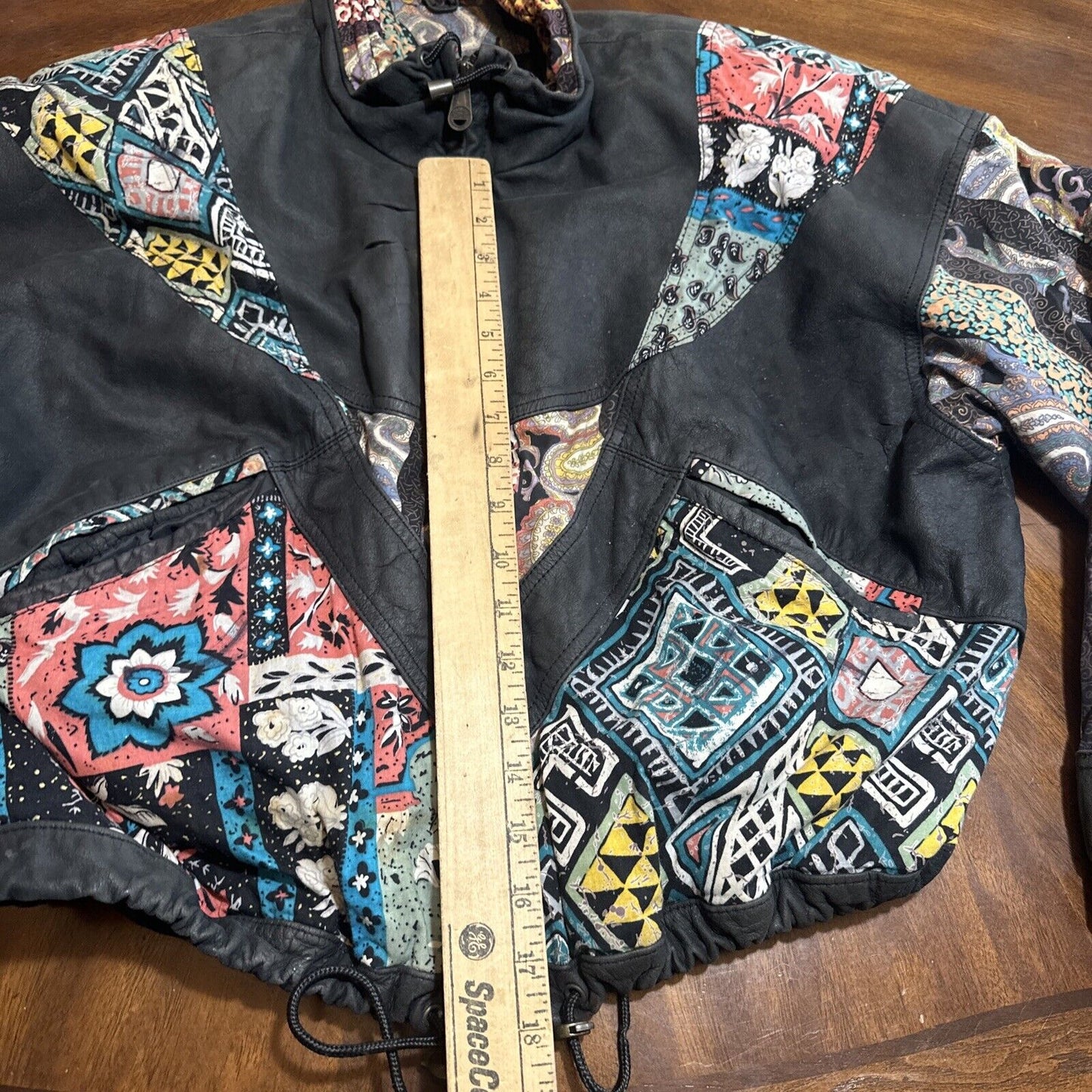 Vintage 80s Winlit Colorful Leather Jacket Patchwork Floral Japan Harajuku Style Bomber