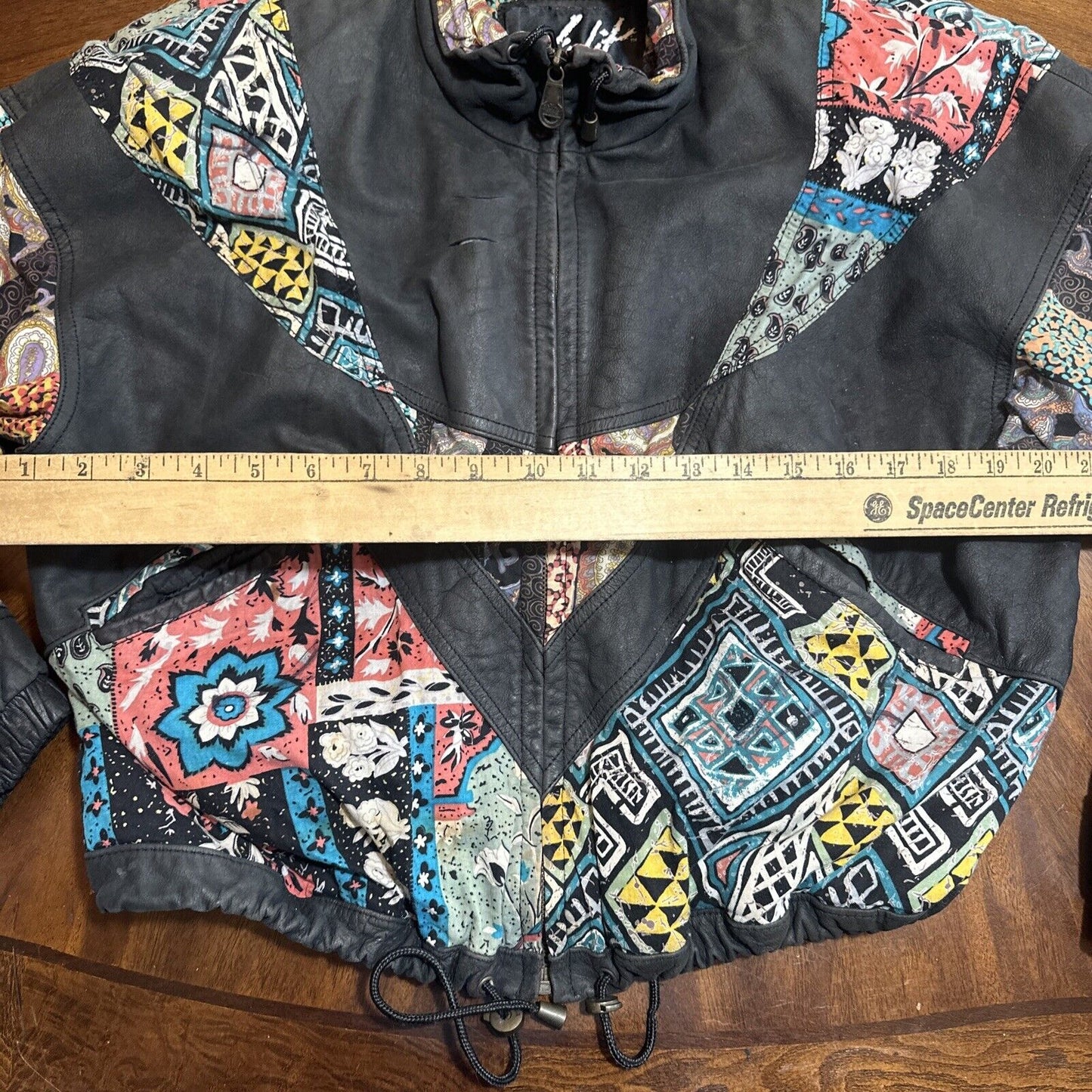 Vintage 80s Winlit Colorful Leather Jacket Patchwork Floral Japan Harajuku Style Bomber