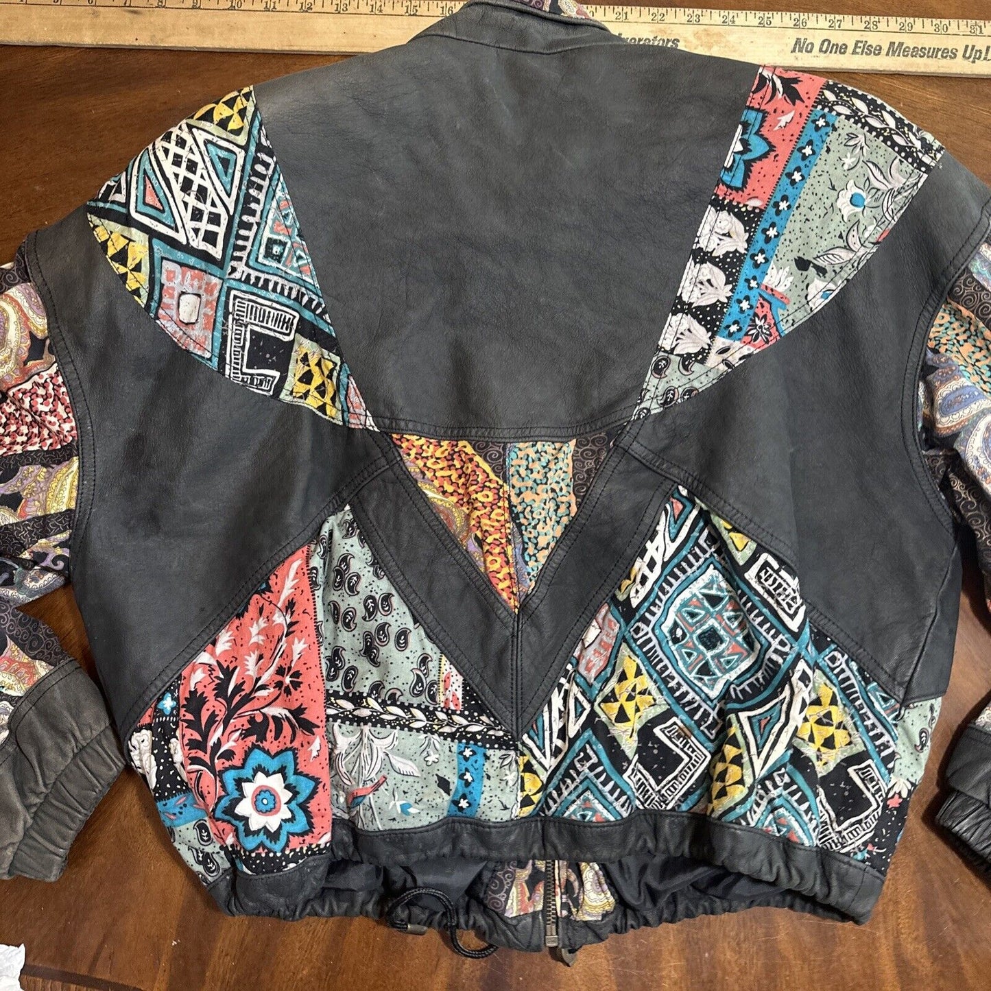 Vintage 80s Winlit Colorful Leather Jacket Patchwork Floral Japan Harajuku Style Bomber