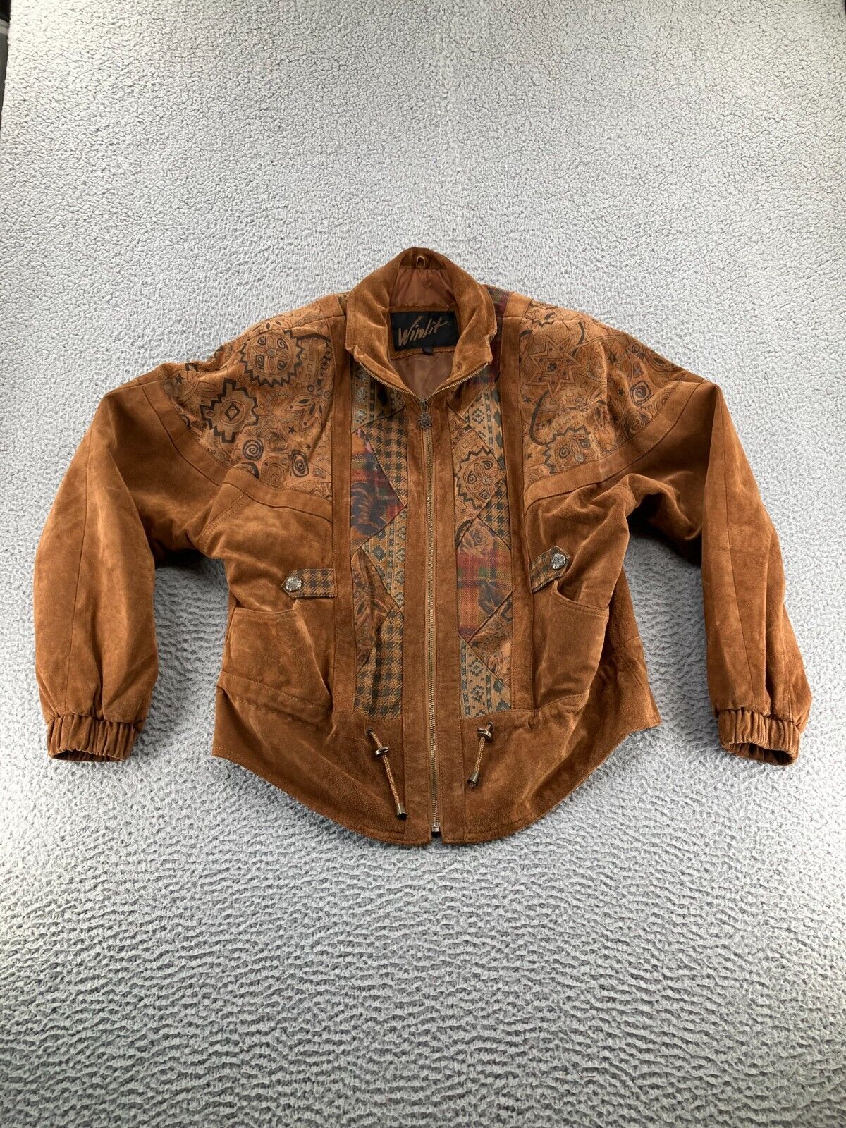 Vintage Winlit Leather Jacket Womens Medium Brown Bomber Cowboy Western Ladies