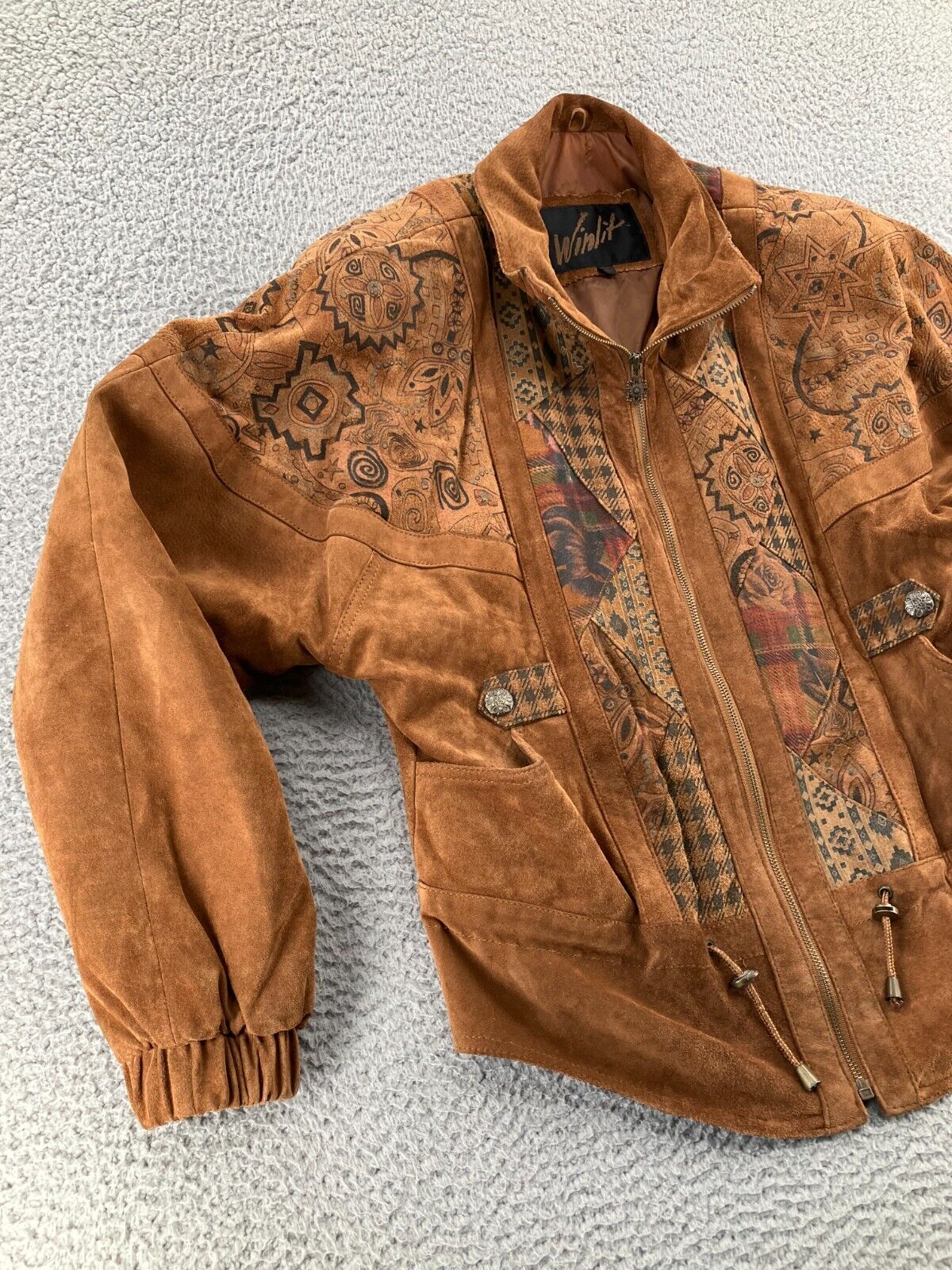 Vintage Winlit Leather Jacket Womens Medium Brown Bomber Cowboy Western Ladies