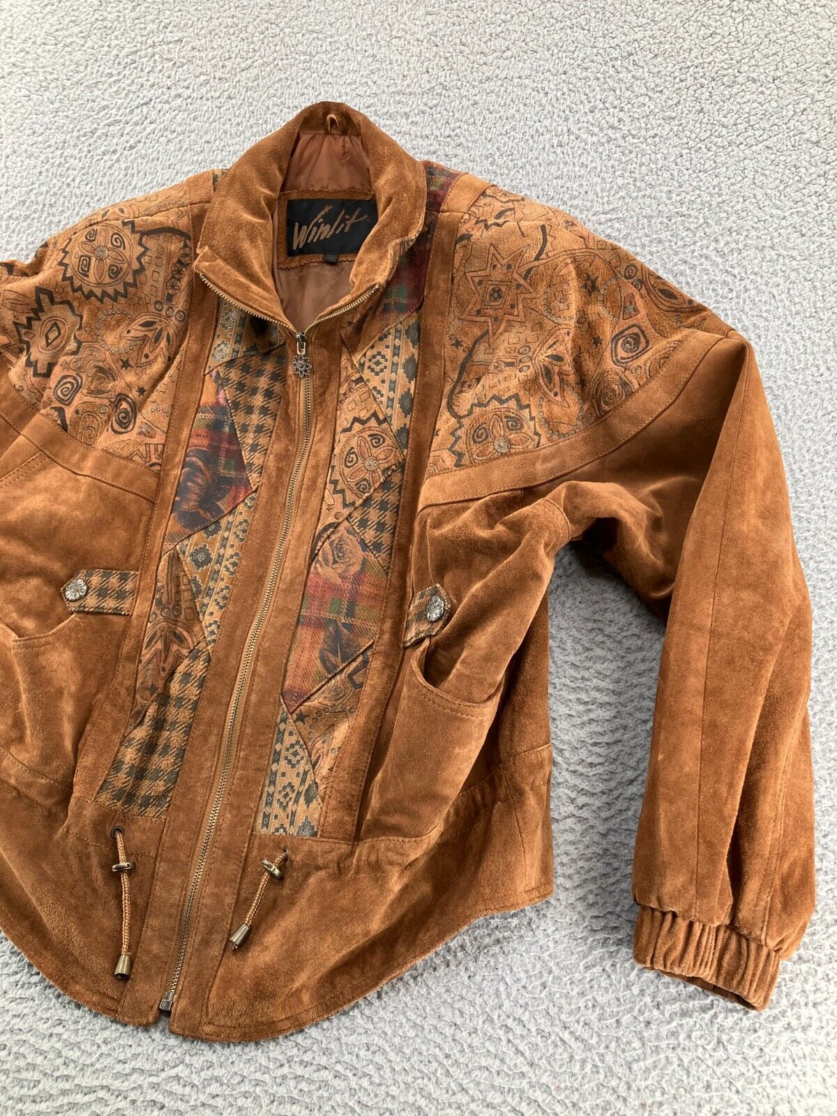 Vintage Winlit Leather Jacket Womens Medium Brown Bomber Cowboy Western Ladies