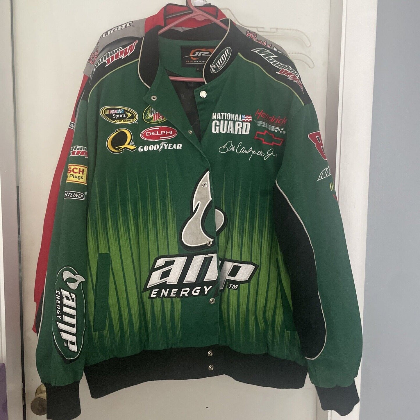 AMP Energy Racing Jacket 2010s NASCAR Dale Earnhardt Jr National Guard Mountain Dew Bomber