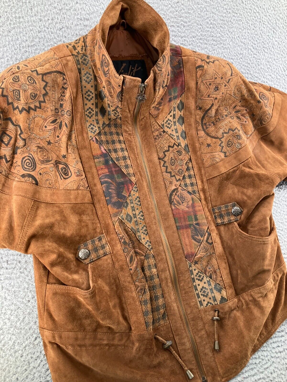 Vintage Winlit Leather Jacket Womens Medium Brown Bomber Cowboy Western Ladies