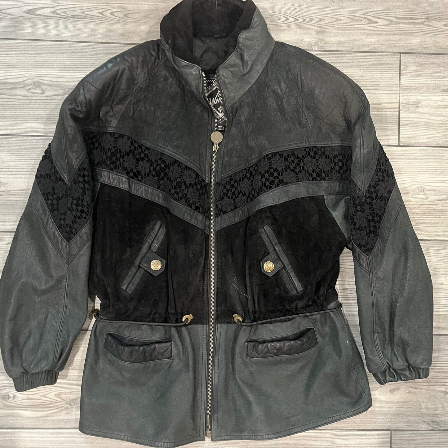 Vintage 80's Women's Patchwork Leather Suede Lace Jacket WINLIT Bomber