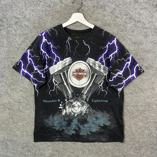 Vintage Harley Davidson Shirt American Thunder Lightening 3D Single Stitch 80s