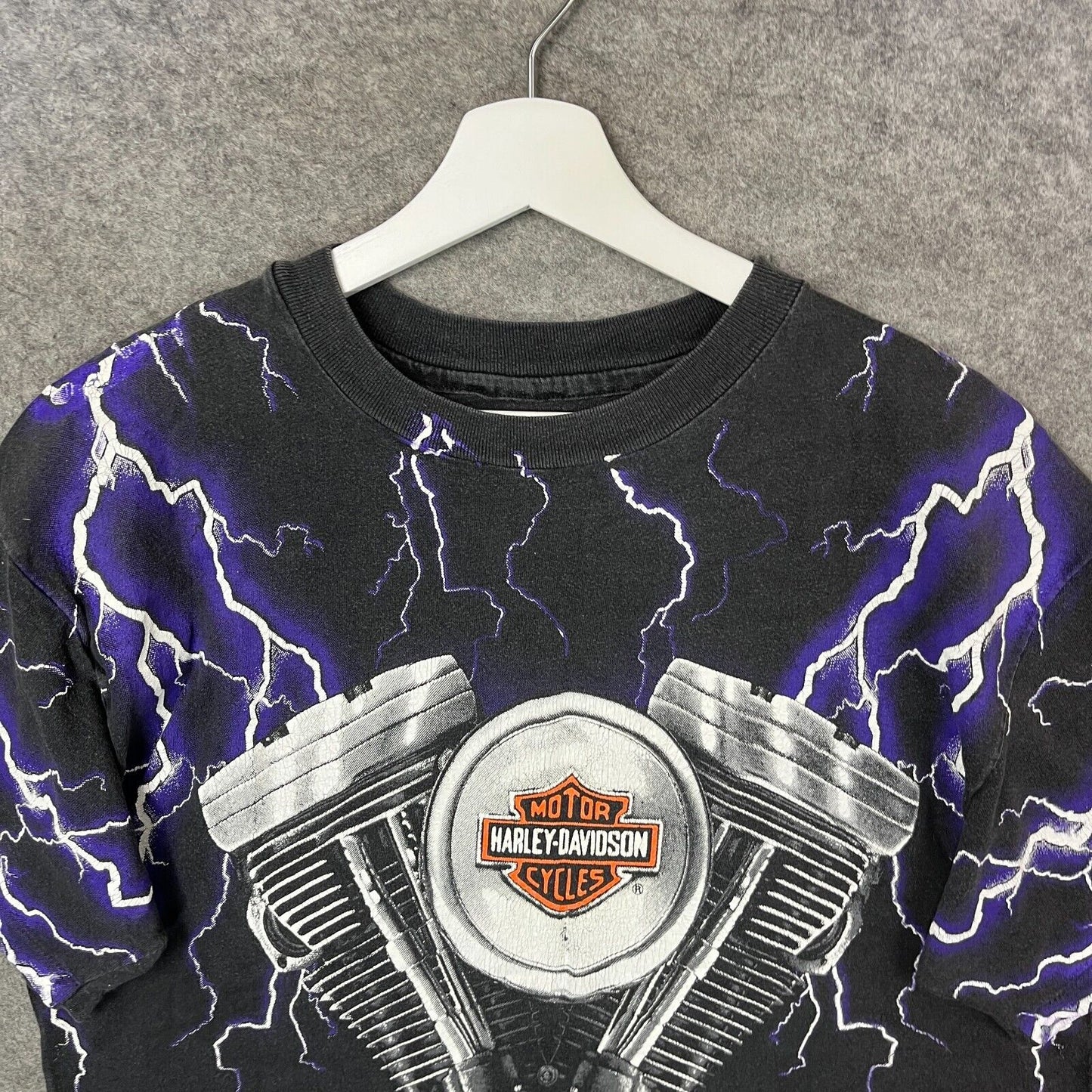 Vintage Harley Davidson Shirt American Thunder Lightening 3D Single Stitch 80s