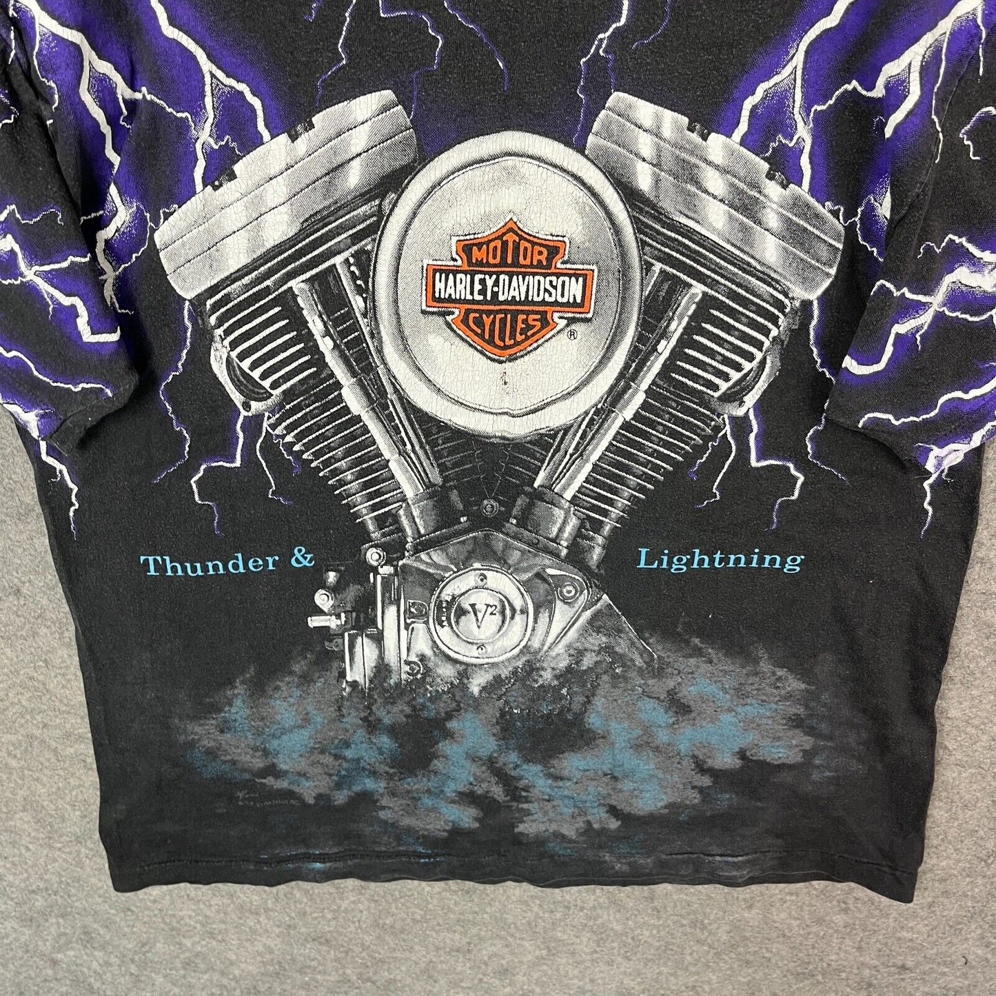 Vintage Harley Davidson Shirt American Thunder Lightening 3D Single Stitch 80s