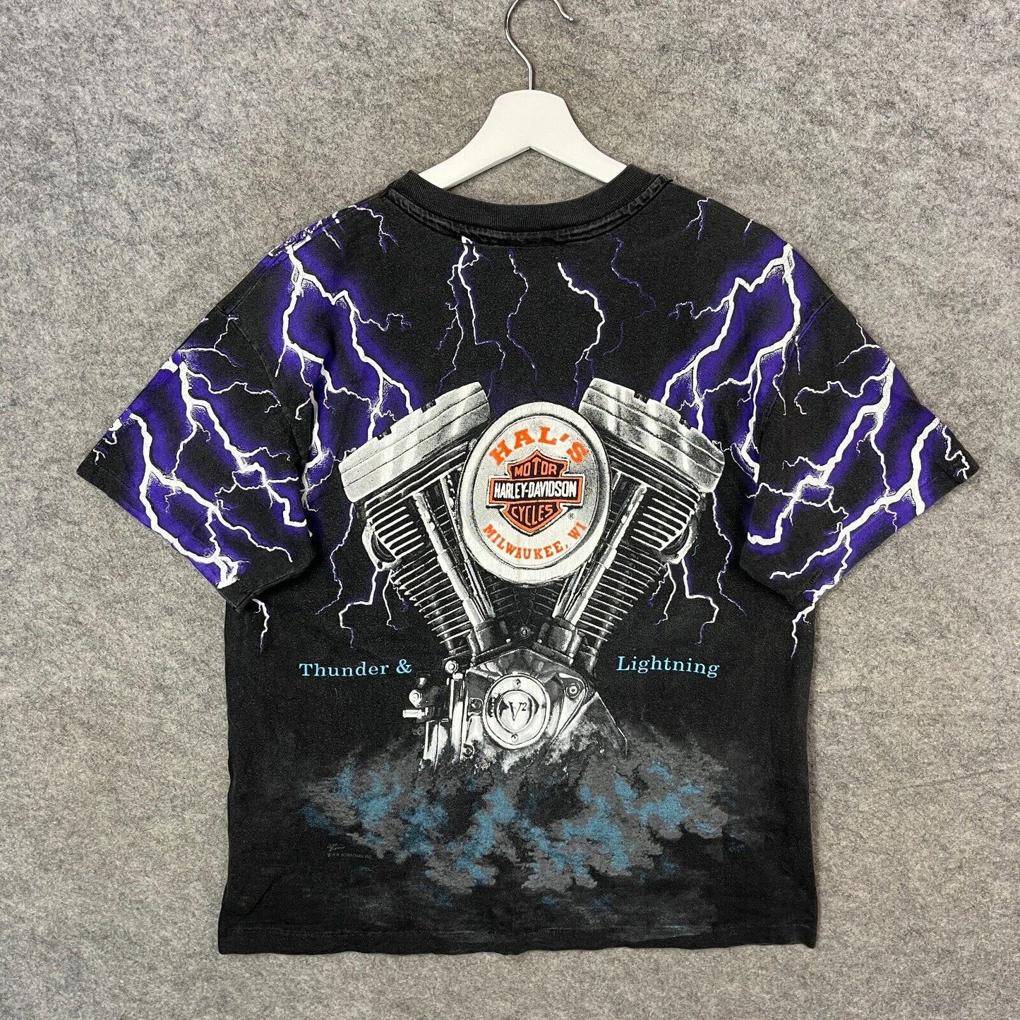 Vintage Harley Davidson Shirt American Thunder Lightening 3D Single Stitch 80s