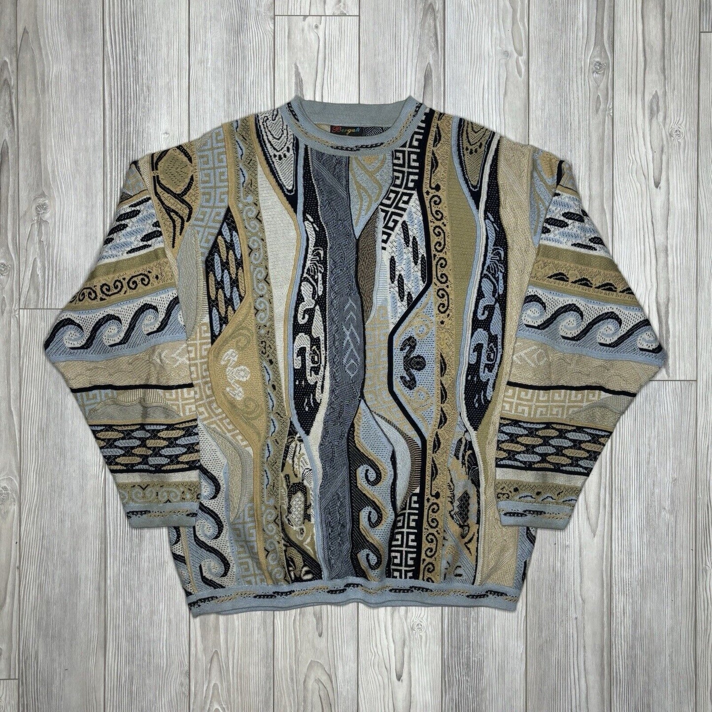 Vintage 90s Bergati Men's Coogi Style 3D Knit Sweater Biggie Hip Hop Jumperfsfdfs