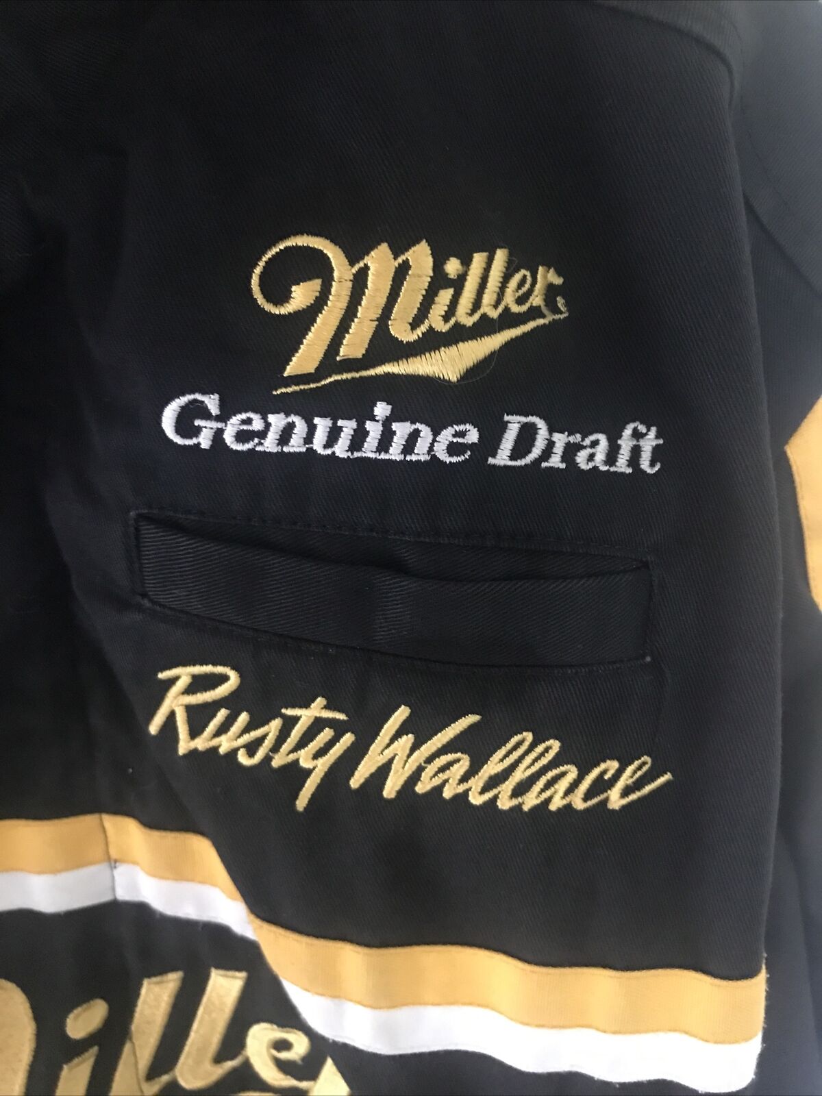 VTG 90s Rusty Wallace #2 Miller Genuine Draft Zip Up Racing Jacket NASCAR Bomber