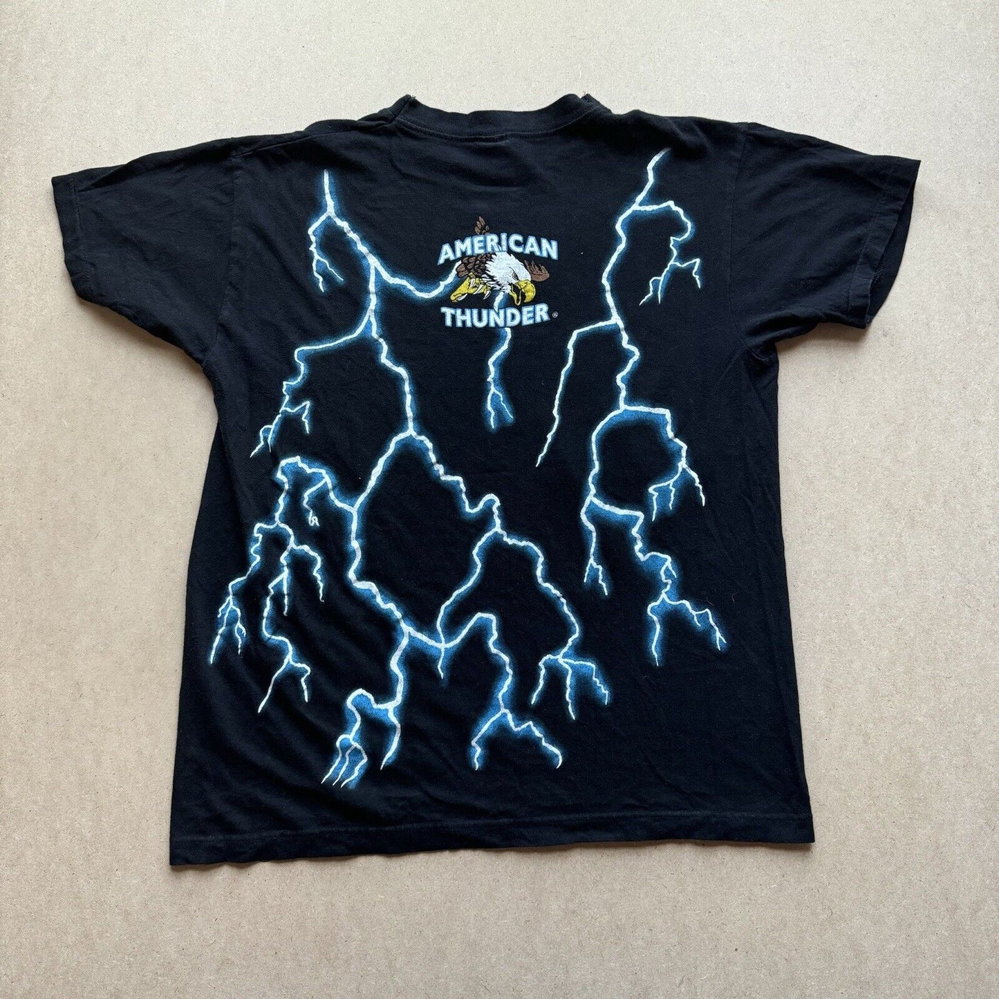 Super Rare Vintage 90s American Thunder Shirt "Don't Fear the Reaper" Skull Lightning Bolts AOP Single Stitch Graphic Tee