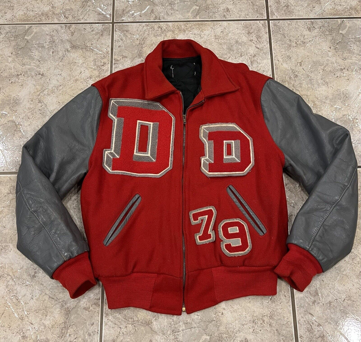 Vintage 70s Wool and Leather Varsity Jacket Deerfield High School Letterman Bomber